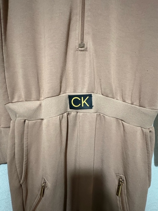 Calvin Klein Women's Brown Zip-Front Jumpsuit with CK Belt - Picture 4 of 8